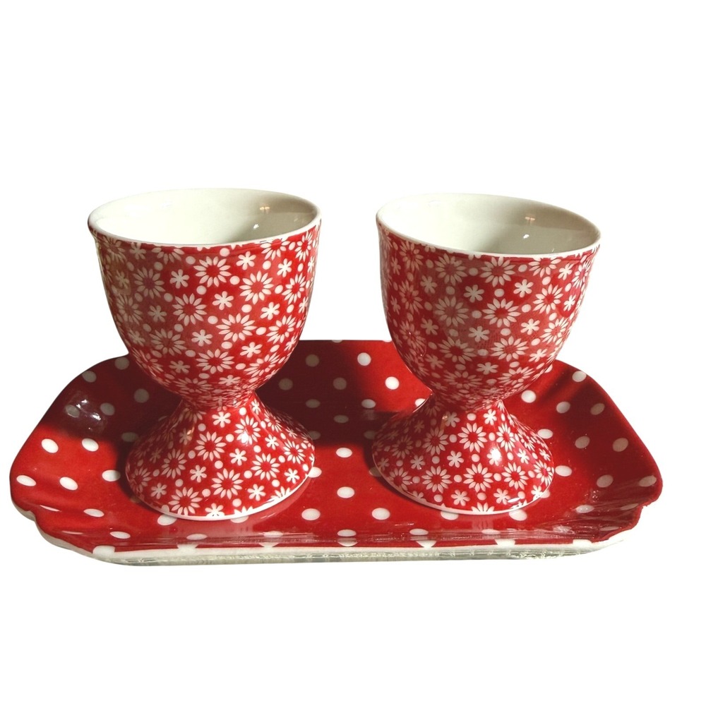 Green Gate Porcelain Egg Stands Tray Set Lina Red Copenhagen Floral Polka Dot